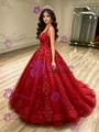 Red Tulle V-neck Appliques Quinceanera Dress