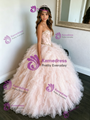 Pink Tulle Strapsless Beading Quinceanera Dress