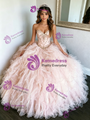 Pink Tulle Strapsless Beading Quinceanera Dress