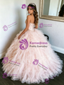 Pink Tulle Strapsless Beading Quinceanera Dress