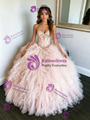 Pink Tulle Strapsless Beading Quinceanera Dress