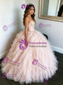 Pink Tulle Strapsless Beading Quinceanera Dress