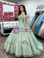 Green Tulle Off the Shoulder Appliques Quinceanera Dress