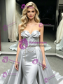 Silver Gray Mermaid Strapless Pleats Prom Dress