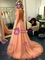 Orange Tulle Lace Short Sleeve Prom Dress