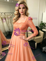 Orange Tulle Lace Short Sleeve Prom Dress