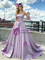 Purple Tulle Satin Straps Prom Dress