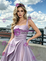 Purple Tulle Satin Straps Prom Dress