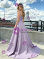 Purple Tulle Satin Straps Prom Dress
