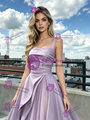 Purple Tulle Satin Straps Prom Dress