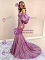 Purple Mermaid Sequins Puff Sleeve Prom Dress