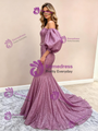 Purple Mermaid Sequins Puff Sleeve Prom Dress