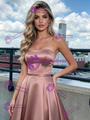 Pink Satin Strapless Prom Dress