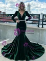 Burgundy Mermaid Velvet V-neck Prom Dress