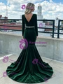 Burgundy Mermaid Velvet V-neck Prom Dress