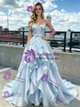 Blue Tulle Sleeveless Prom Dress