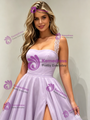 Purple Tulle Straps Split Prom Dress
