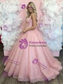 Pink Tulle Straps Appliques Prom Dress