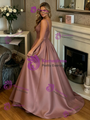 V-neck Satin Pleats Prom Dress
