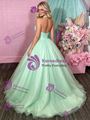 Green Tulle Halter Backless Prom Dress