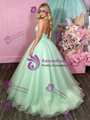 Green Tulle Halter Backless Prom Dress