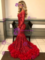 Red Mermaid Sequins Long Sleeve Prom Dress