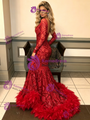 Red Mermaid Sequins Long Sleeve Prom Dress