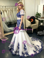 White Mermaid Tulle Appliques Puff Sleeve Prom Dress