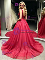 V-neck Tulle Lace Appliques Prom Dress