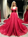 V-neck Tulle Lace Appliques Prom Dress
