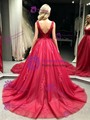 V-neck Tulle Lace Appliques Prom Dress