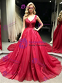 V-neck Tulle Lace Appliques Prom Dress
