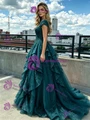 Blue Lace Square Neck Cap Sleeve Prom Dress