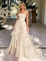 Champagne Tulle Straps Prom Dress