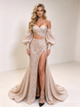Gold Mermaid Sequins Long Sleeve Prom Dress