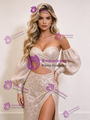 Gold Mermaid Sequins Long Sleeve Prom Dress