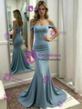 Blue Mermaid Off the Shoulder Prom Dress