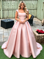 Pink Satin Straps Beading Prom Dress