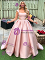 Pink Satin Straps Beading Prom Dress