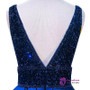 New Style Blue Satin Beading Bodice Backless Evening Dress Formal Gowns