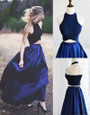 Dark Royal Blue Taffeta Prom Dresses,Two Piece Prom Dresses
