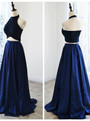 Dark Royal Blue Taffeta Prom Dresses,Two Piece Prom Dresses