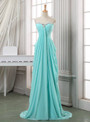 Long Blue Pleated Chiffon Sweetheart Neck Backless Prom Dresses