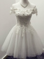 A-Line Off-the-Shoulder Short Ivory Tulle Homecoming Dress