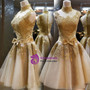 Elegant Gold Applique Homecoming Dresses High Neck Knee Length A Line