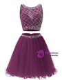 Green Short Tulle Two Piece Tulle Beading Homecoming Dress