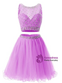 Green Short Tulle Two Piece Tulle Beading Homecoming Dress