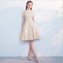 Champagne Lace Cap Sleeve With Sash Homecoming Dress