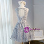 A-Line Scoop Sleeveless Short Silver Lace Homecoming Dress with Appliques