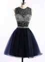 Short Sweetheart Illusion Beaded Embellished Open Back Short Tulle Homecoming Dress